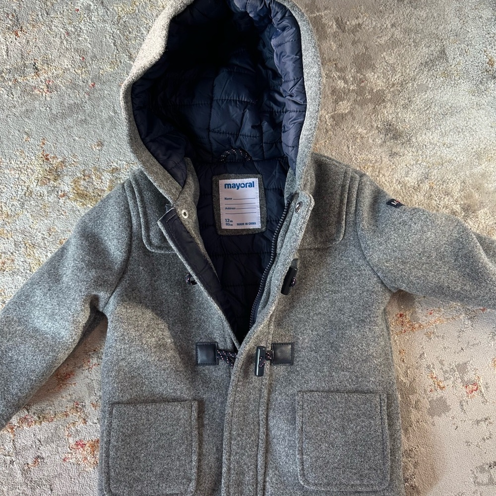 Mayoral Gray Coat with Navy Lining